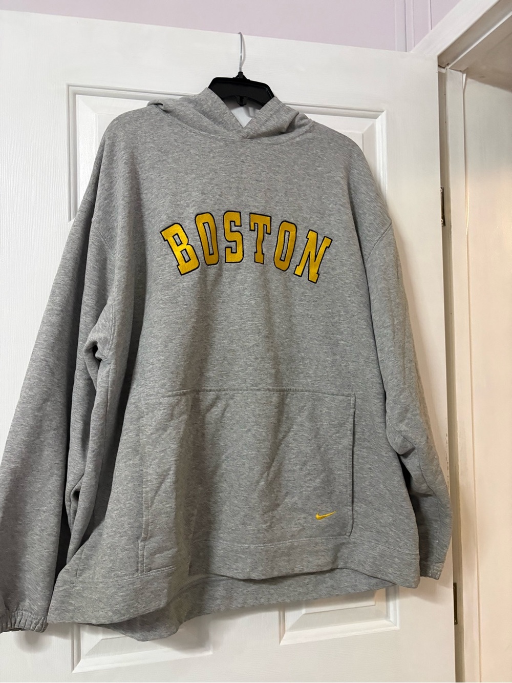 Nike NHL Boston Bruins Gray Hooded Sweatshirt with Yellow Boston Lettering